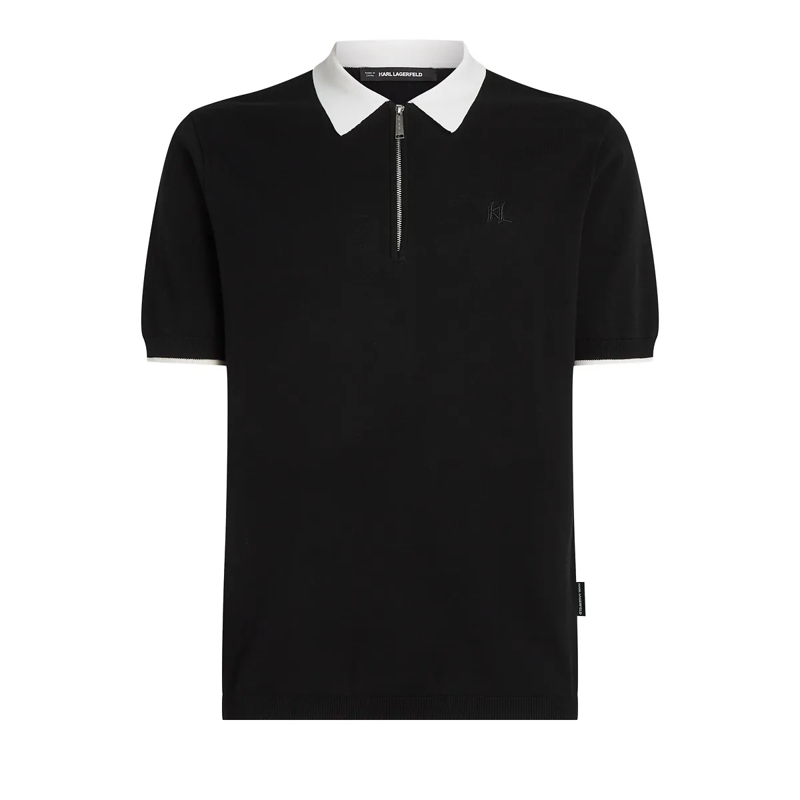 Karl Lagerfeld T-Shirt Polo Shirt mit kontrastfarbigem Kragen schwarz