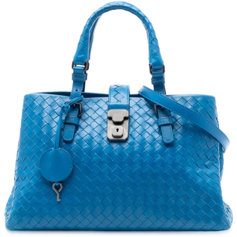 Bottega Veneta Schultertasche Small Nappa Intrecciato Roma Satchel blau