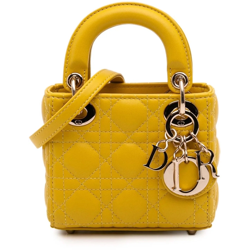 Christian Dior Schultertasche Micro Lambskin Cannage Lady Dior gelb