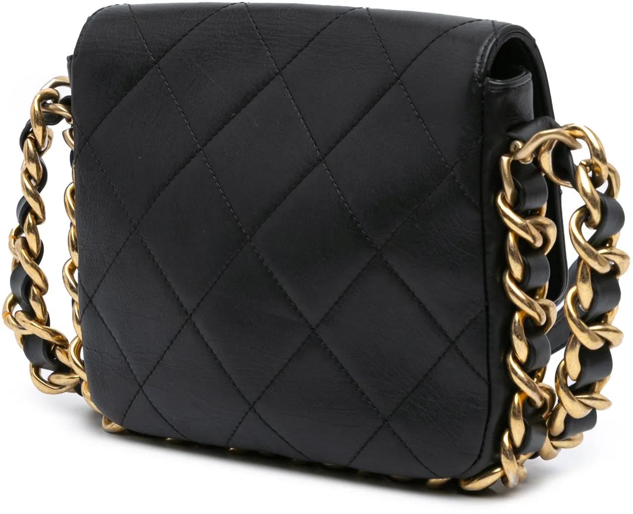Chanel Hobo bags 2022-2024 Small Quilted Calfskin Framing Chain Fla in zwart