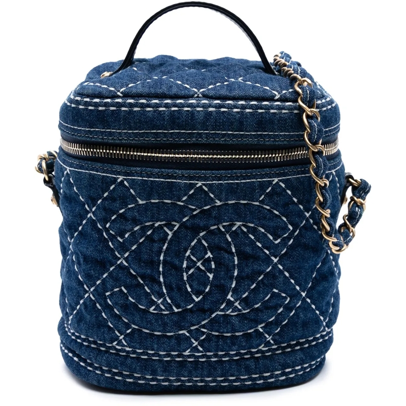 Chanel Sac à bandoulière CC Quilted Denim Trip Vanity Case with Chain blau