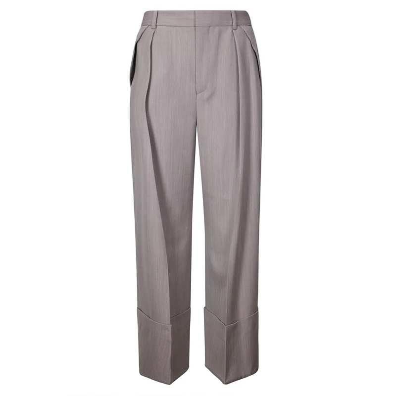 Victoria Beckham  Classic High-Waisted Wool Trousers With Pleats Grey