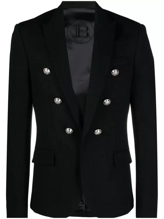Thumbnail - Balmain - Embossed-Button Open-Front Blazer - Größe 50 - schwarz