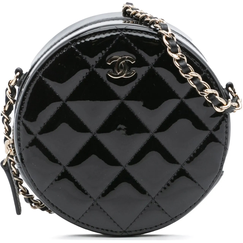 Chanel Sac à bandoulière Quilted Patent Round As Earth Crossbody schwarz