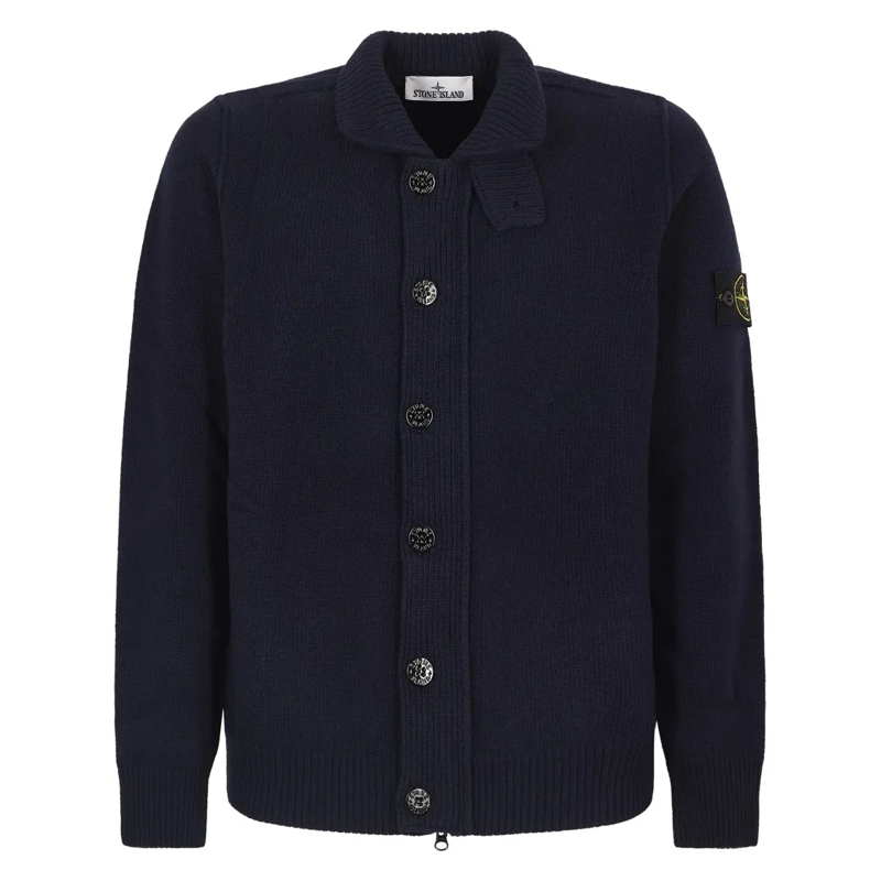 Stone Island Vest Textured Knit Sweater With Button-Up Design Blue