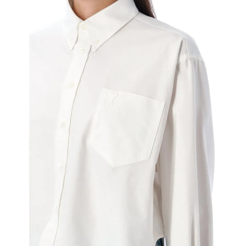 AMI Paris Bluse Cropped Shirt Oxford White(Image 5)