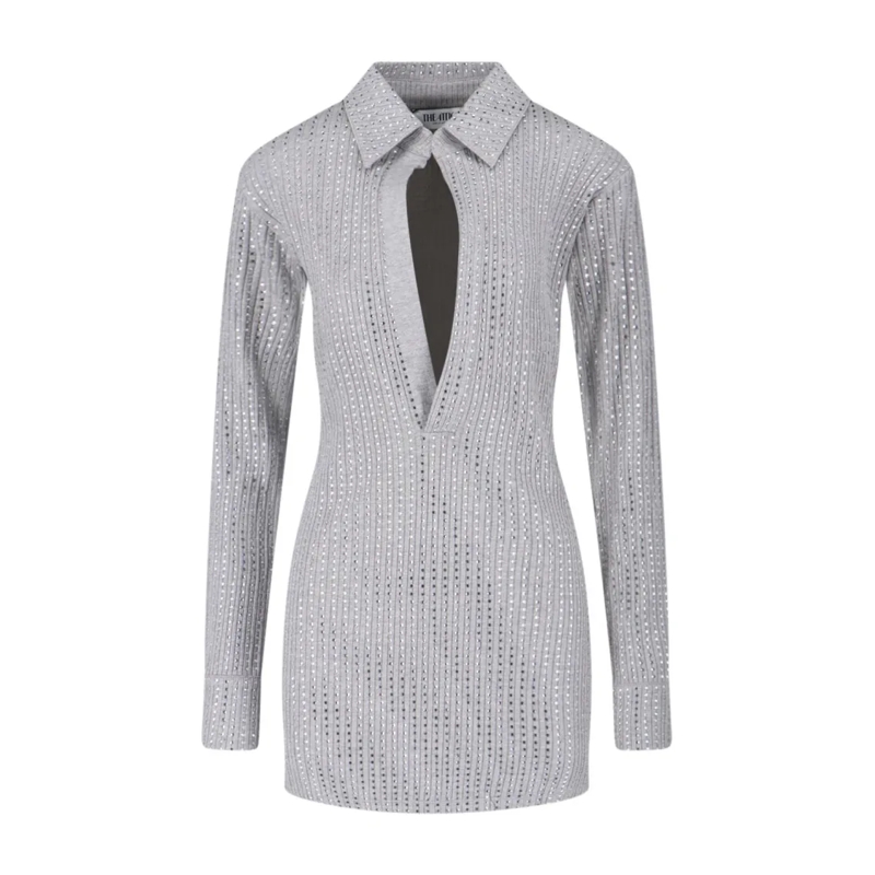 The Attico Mini-jurk Fitted Grey Mini Dress With Reflective Embellishme Grey