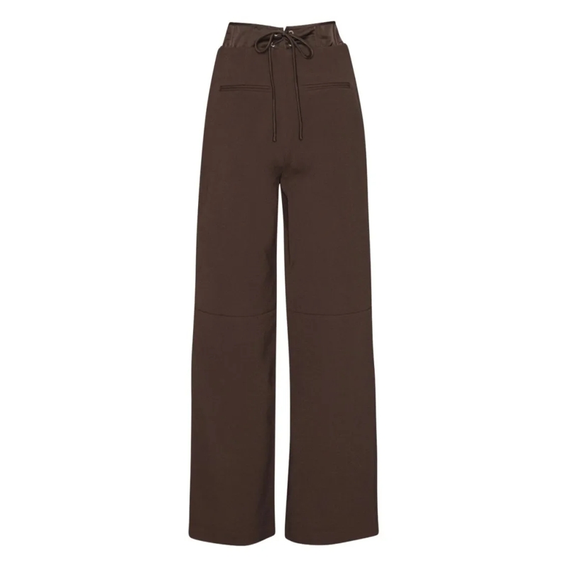 Rotate  Wide-Leg Trousers With High Waist Brown