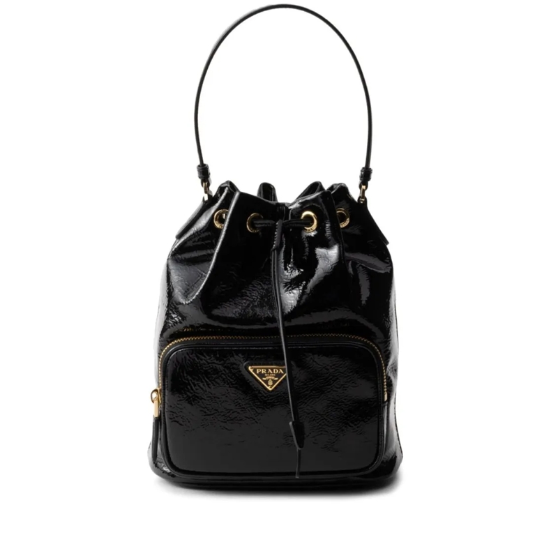 Prada Buideltas Duet Naplak Patent Bucket Bag Black
