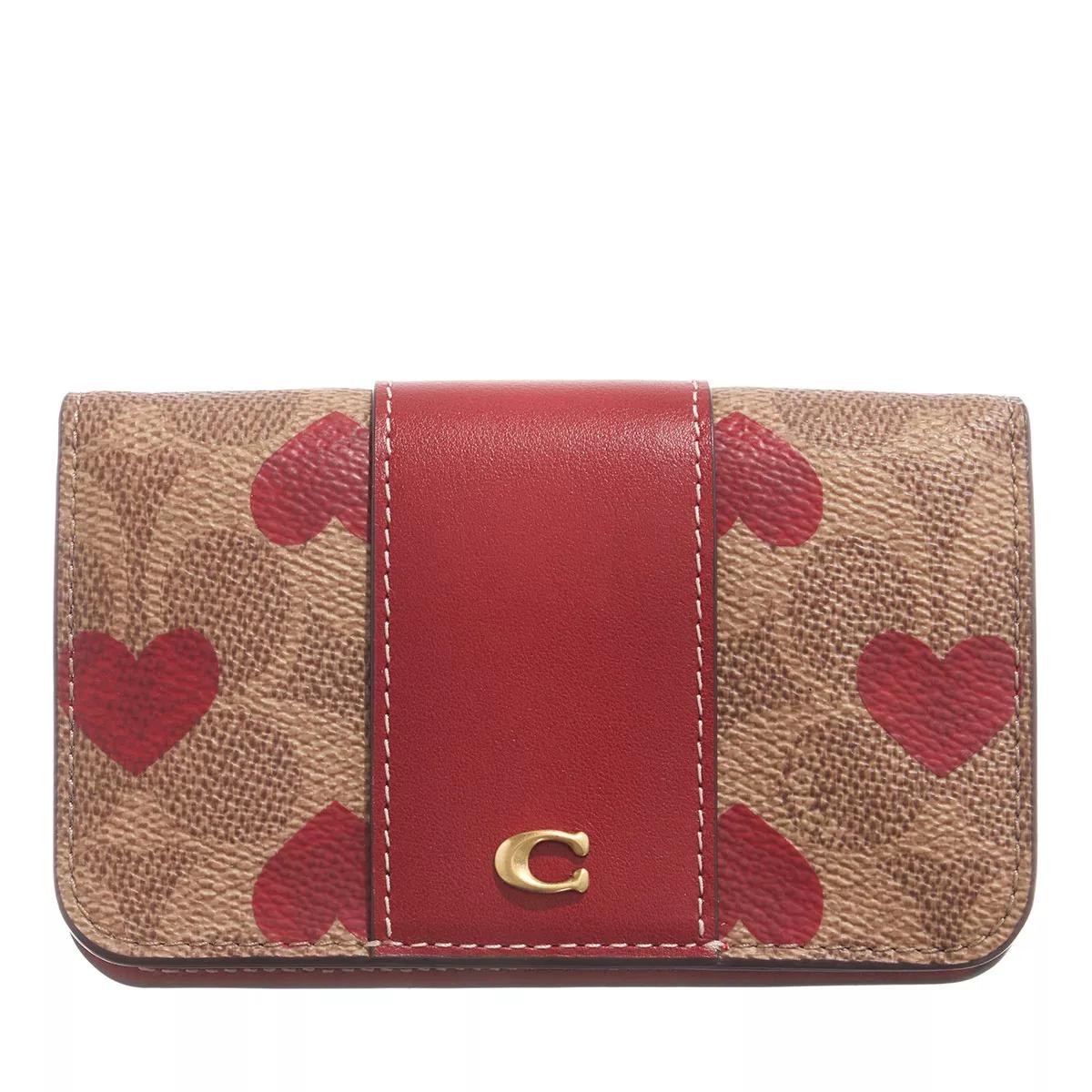 Coach Signature Coated Canvas with Heart Print Wristlet - Tan Red Apple