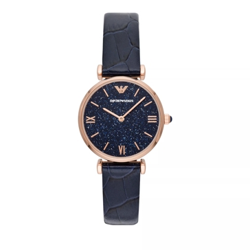 Emporio Armani Two Hand Leather Watch Blue Quartz Watch