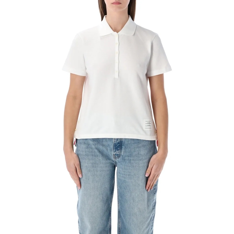Thom Browne T-shirt Relaxed-Fit Cotton Polo Shirt White