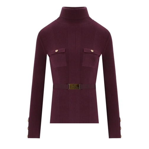 Elisabetta Franchi Pull à col roulé ELISABETTA FRANCHI ROUGE NOIR PULLOVER MIT HOHEM K rot