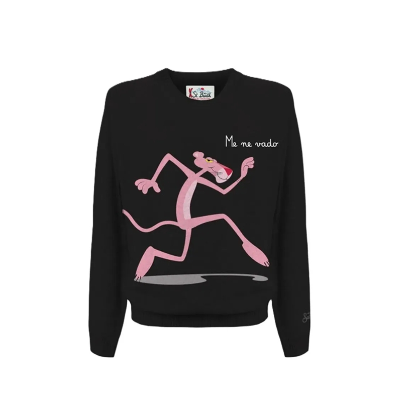 Mc2 Saint Barth  Mid-Run Graphic Sweatshirt With Bold Iconography Black