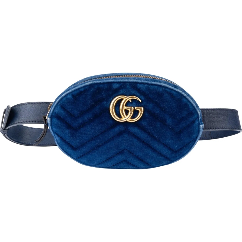 Gucci Schultertasche Gucci Blue Satin Marmont GG Bumbag blau