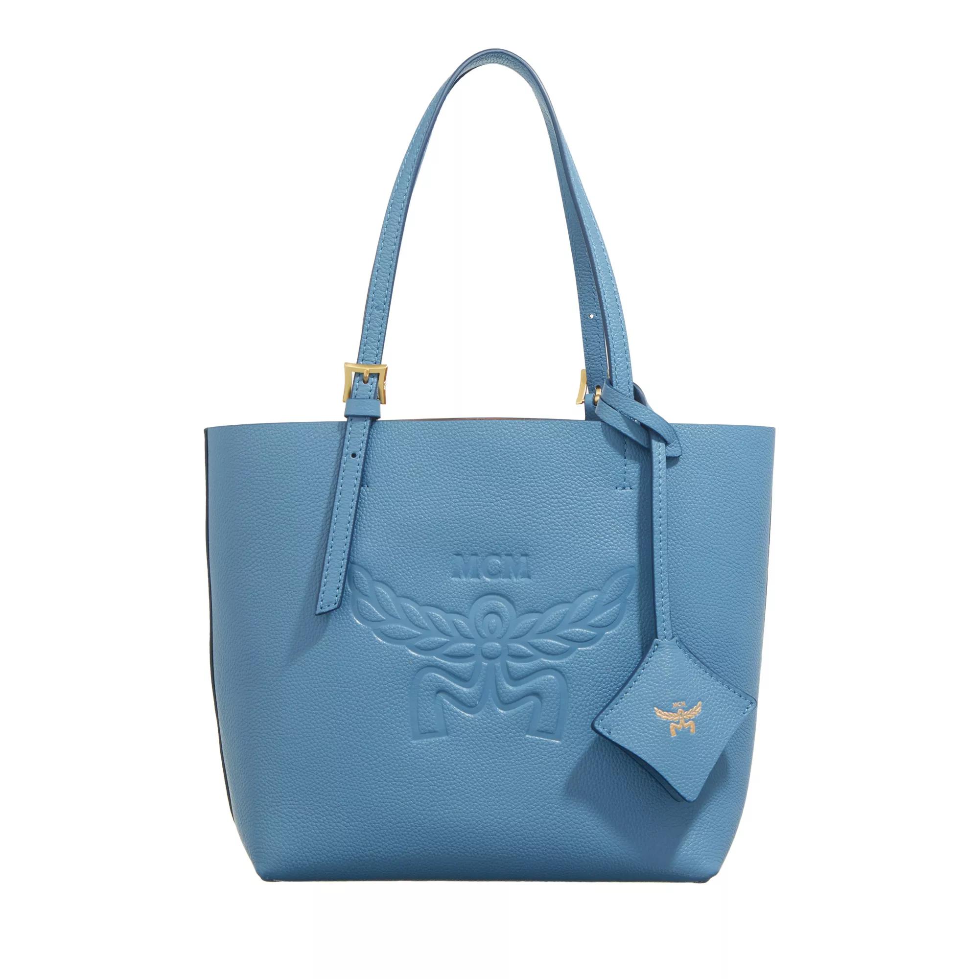 【関税&送料込】Mcm Pastel Light Blue Leather Mini Himmel Ho Mini Himmel Shopper in Embossed Logo Leather Blue | MCM ®US