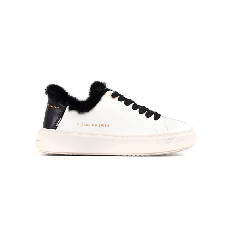 Alexander Smith Sneaker basse Casual Trainers With Distinctive Black Fur Trim White