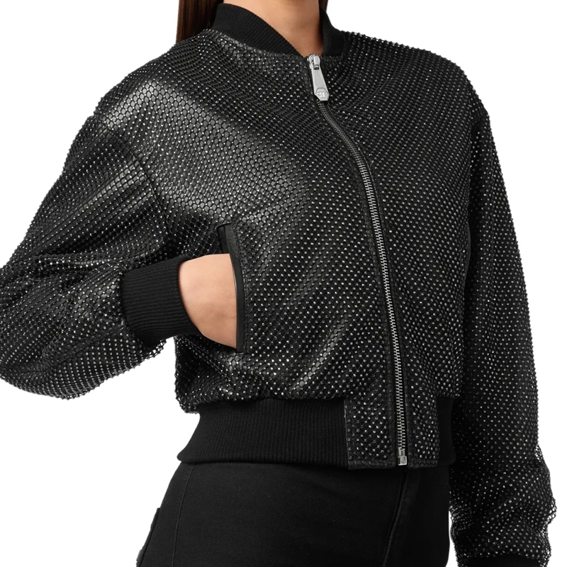 Philipp Plein Daunenjacke Lederblouson Mit Schmucksteinen schwarz(Image 3)