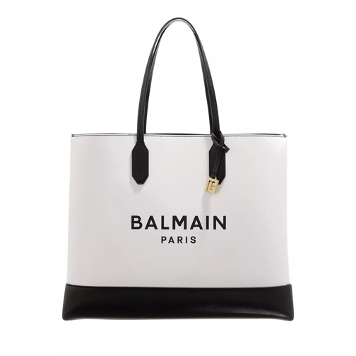 Balmain Tote Bag Leather White/Black Shoppingväska
