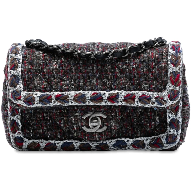 Chanel Sac à bandoulière Mini Rectangular Classic Tweed Braided Single Flap schwarz