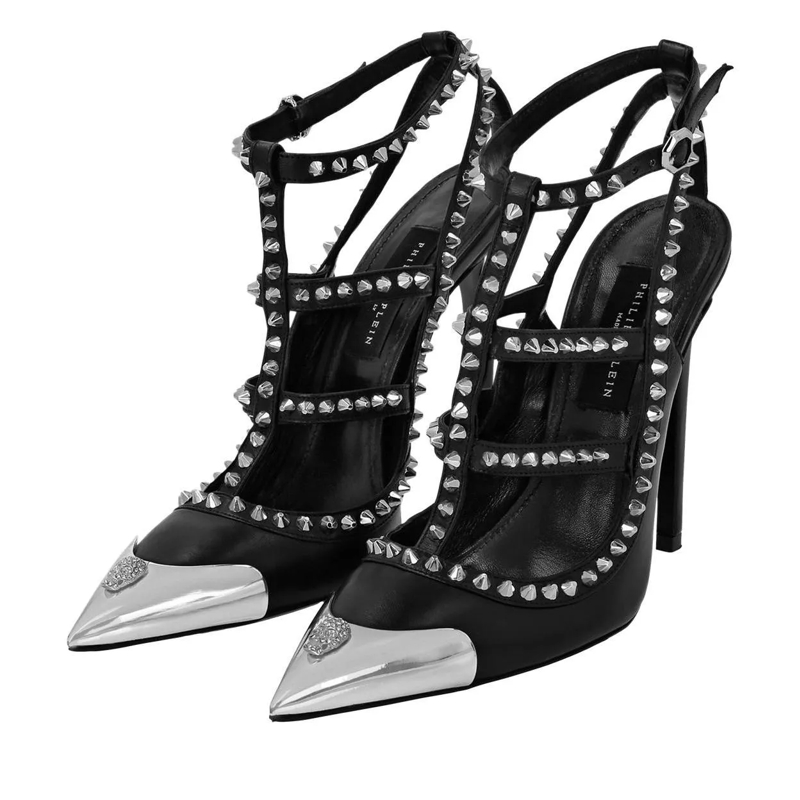 Philipp Plein Riemchensandalen Sandaletten Skull Mit Nietenverzierungen schwarz