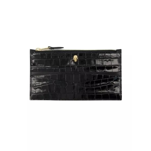 Alexander McQueen Flat Zip W/Cc Wallet  - Black - Leather Black Portamonete