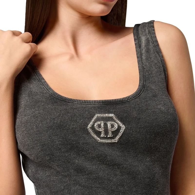 Philipp Plein Minikleid Kurzes Tank-Kleid Hexagon grau(Image 5)