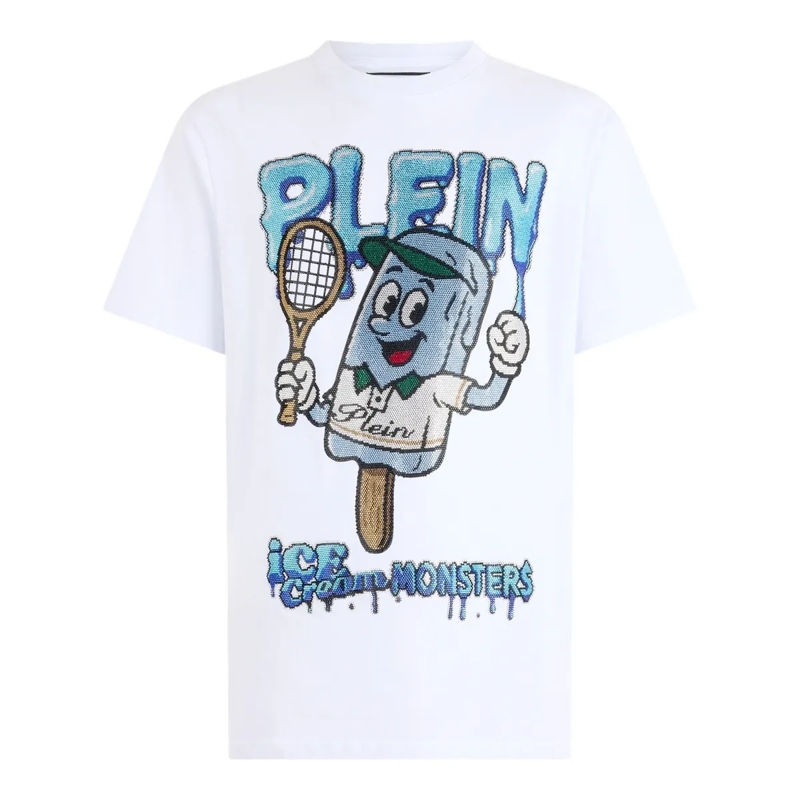 Philipp Plein T-Shirt Round Neck T-Shirt Ice Cream Tennis weiss