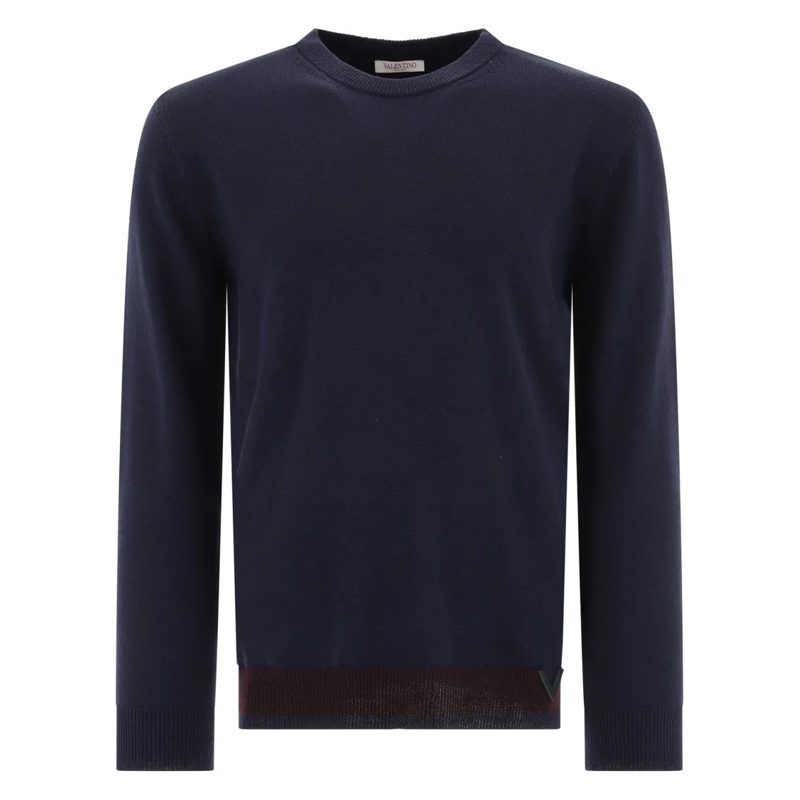Valentino Garavani Pull Sweater With Rubberised V Detail Blue