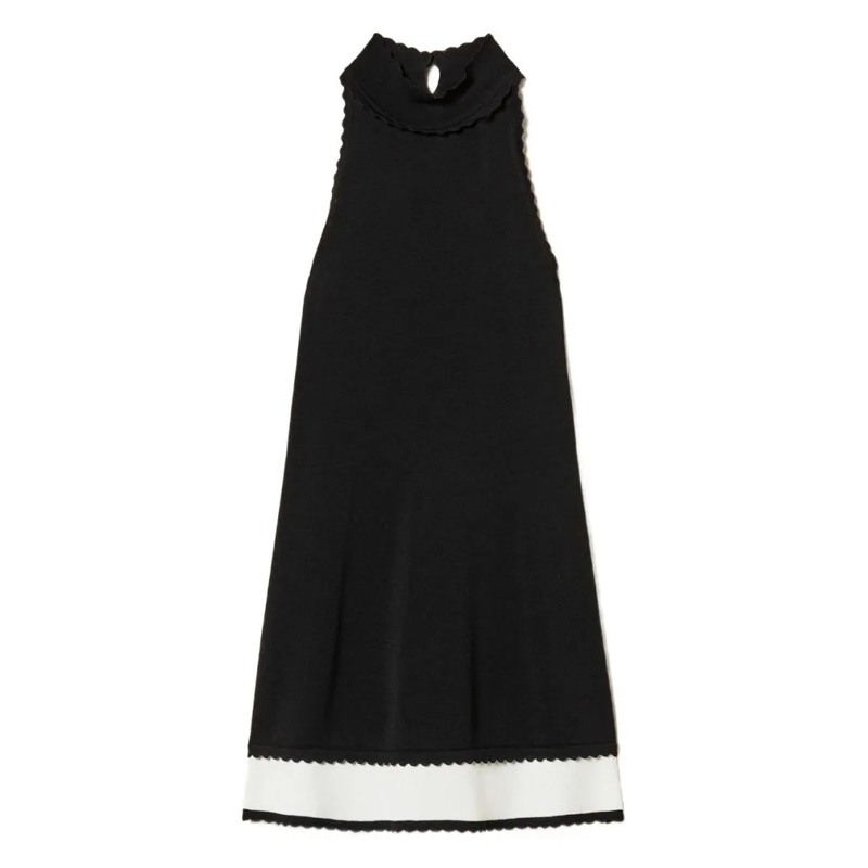 Twin-Set Top Sleeveless Black Top With High Neckline And Scallo Black