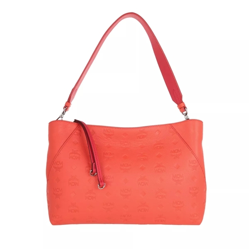 MCM Klara Leather Shoulder Medium Hot Coral Shopping Bag