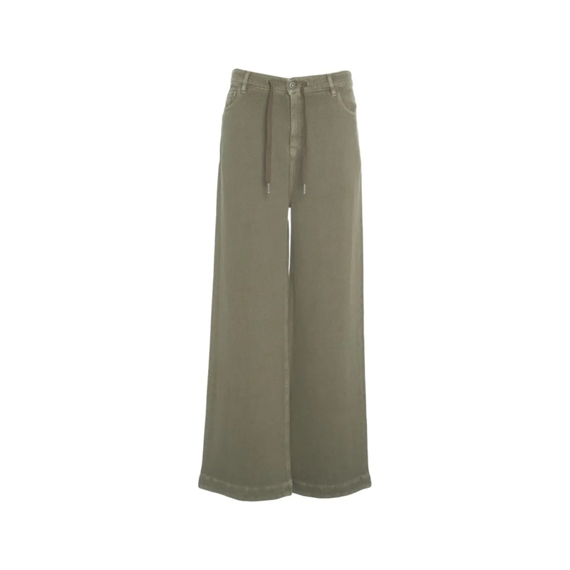 Golden Goose Jeans Wide Leg Trousers With Drawstring Waist Green