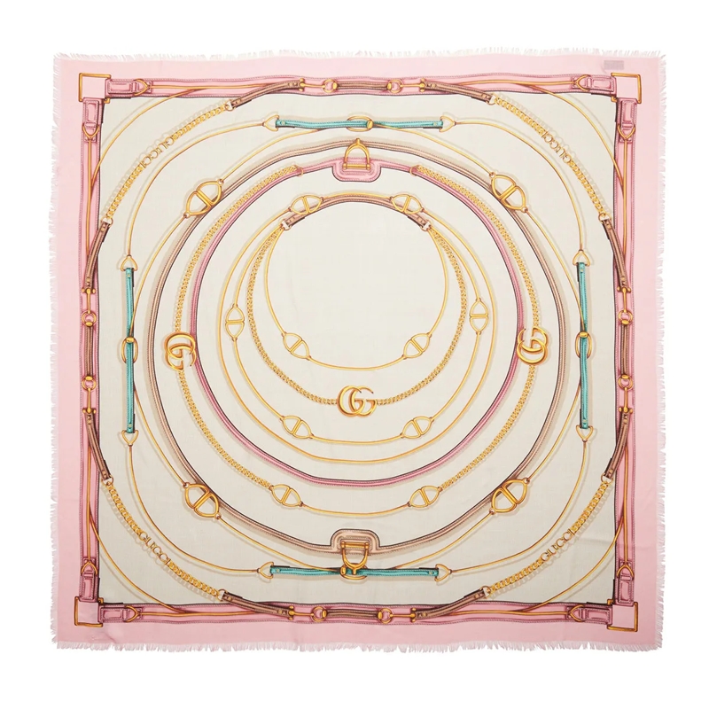 Gucci Kaschmirschal GG Belt Print Cashmere Silk Shawl Beige