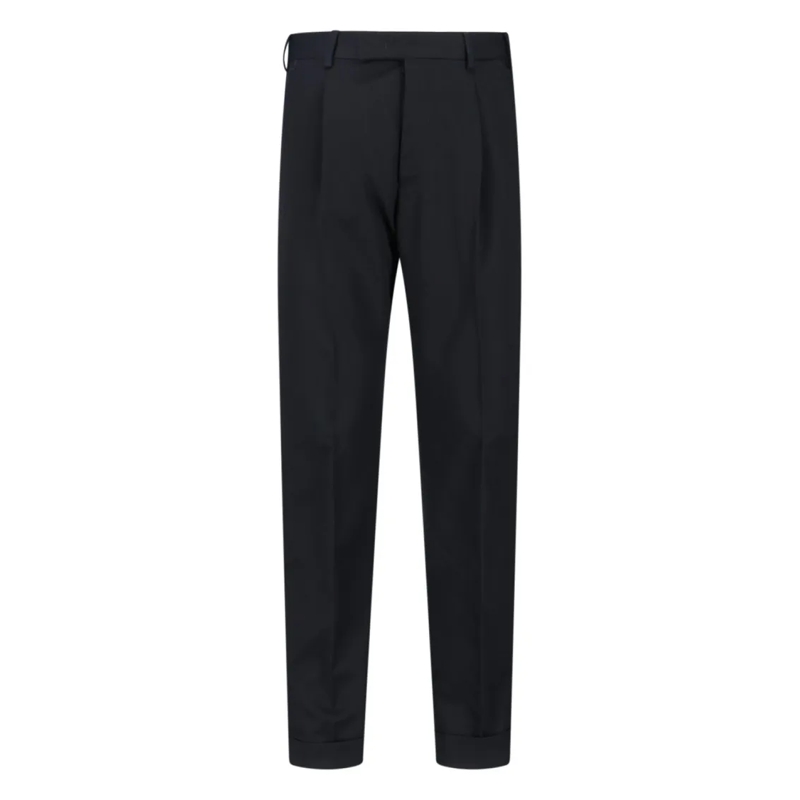 Pt Torino Pantalon de costume Mid-Rise Virgin Wool Trousers With Cuffed Hem Black