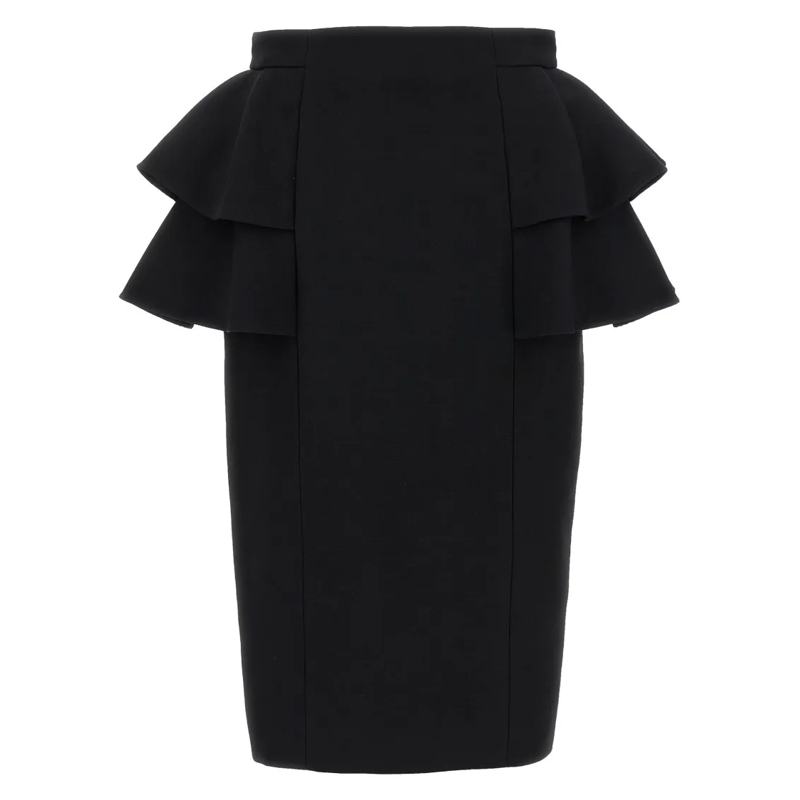 Valentino Garavani Midirock Crepe Couture Midi Skirt With Ruffles Black