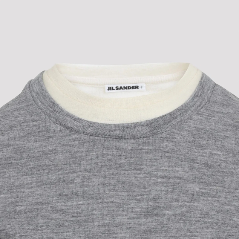 Jil Sander T-Shirt Heather Grey Knit Top With Off-White Accents Multicolor(Image 3)