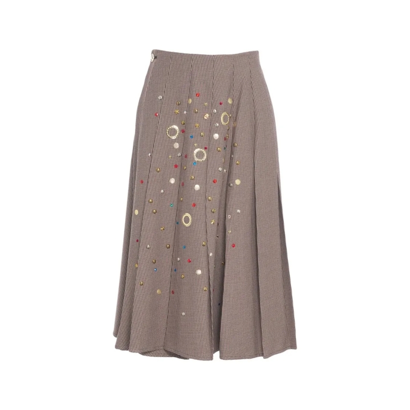 5 Progress Midirok Midi Pleated Skirt With Decorative Elements Neutrals