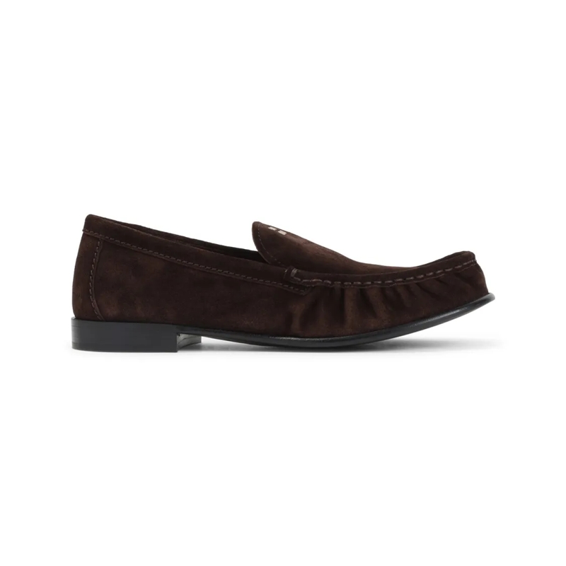 Miu Miu Balletschoenen Brown Suede Loafers With Gathered Detailing Brown