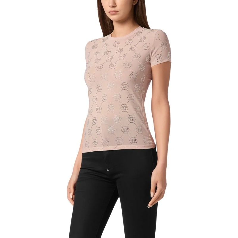 Philipp Plein T-Shirt T-Shirt Slim Fit Monogram Mit Schmucksteinen nude(Image 3)
