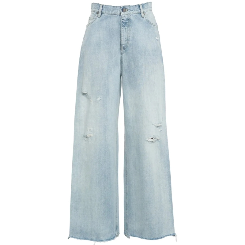 Golden Goose Jeans Relaxed Wide-Leg Jeans With Ripped Detailing Blue