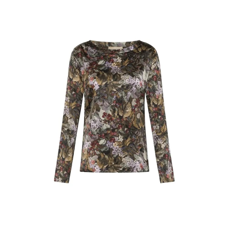 Momonì Top met lange mouwen Fitted Floral Print Shirt With Round Neckline Multicolor