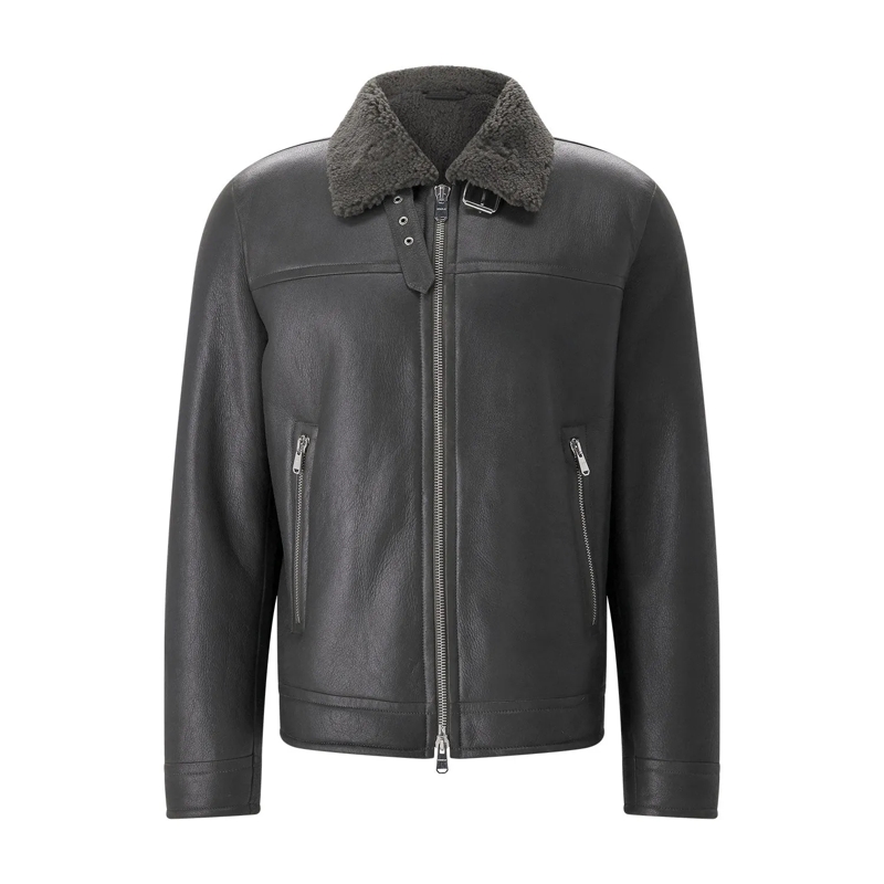 Dondup Veste en cuir Fliegerjacke aus Lammleder grau