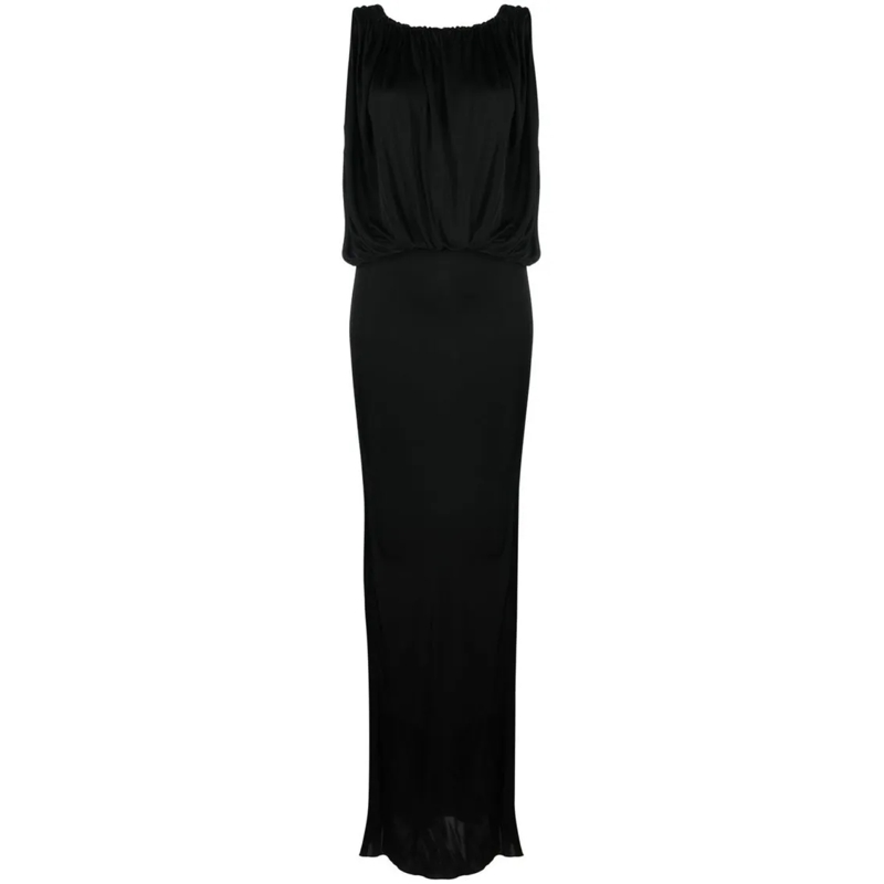 Saint Laurent  Long Black Dress With Gathered Bodice Black