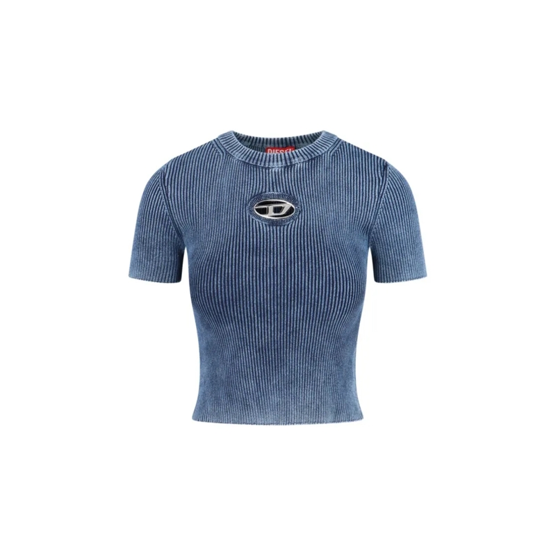Diesel T-shirt Ribbed Short-Sleeve T-Shirt With Metallic Logo Det Blue