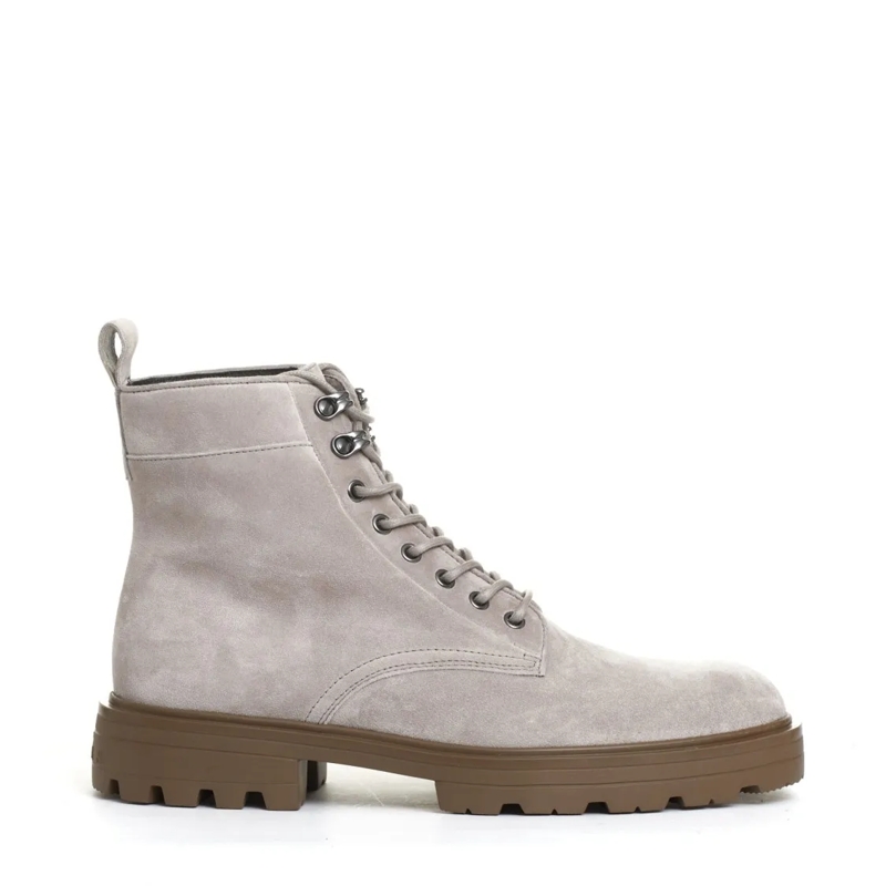Hogan Stiefel Beige Suede Lace-Up Polish Grey