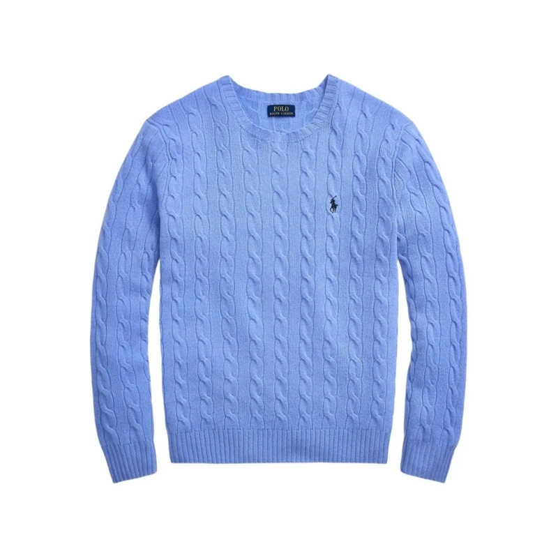 Polo Ralph Lauren Pullover Crewneck Cable-Knit Sweater In Clear Blue Blue