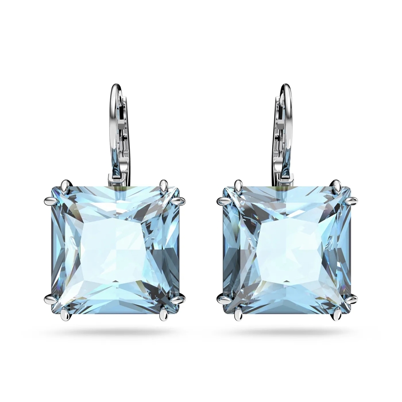 Swarovski Créoles Millenia drop Square cut Rhodium plated Blue