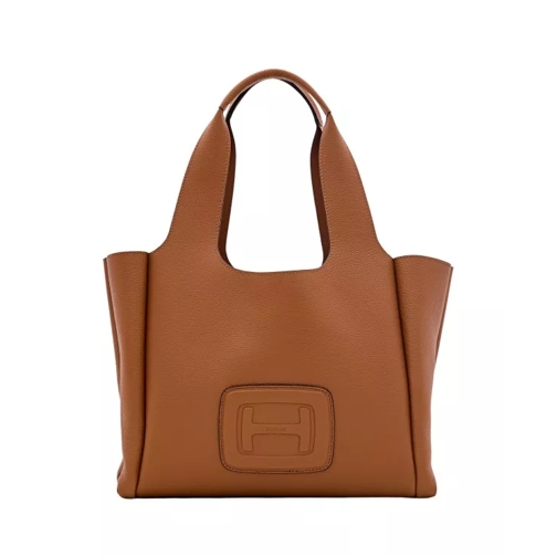 Hogan Medium H Embossed Leather Shopping Bag Brown Draagtas