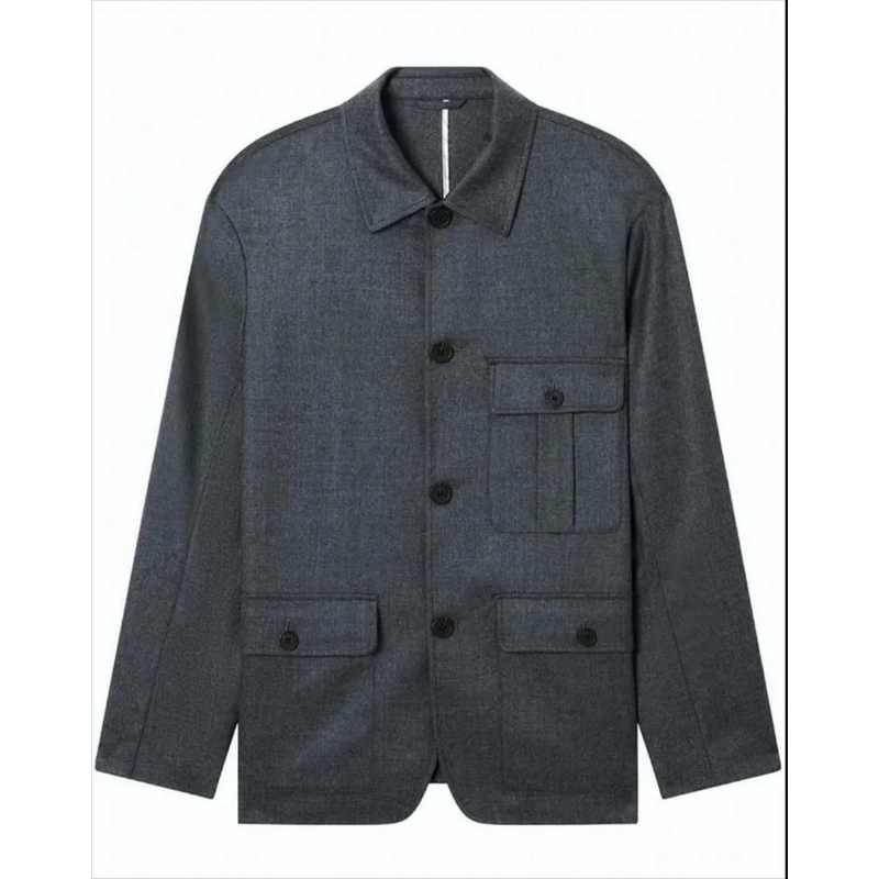 Emporio Armani  Wool Twill Jacket With Structured Shirt Collar Grey