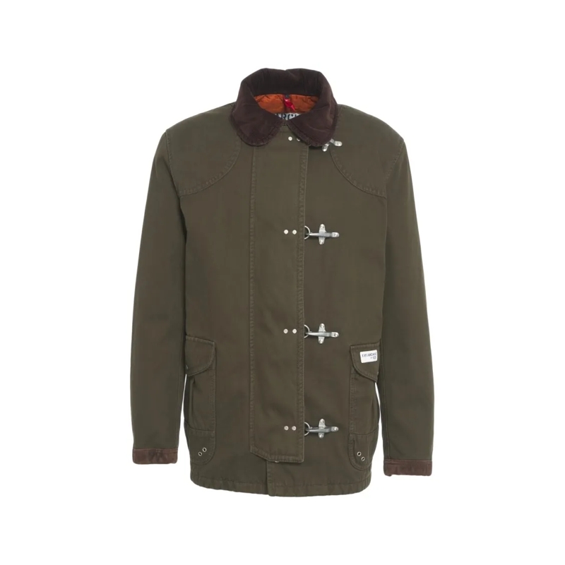 Fay Parka Robust Green Parka With Corduroy Collar Grey
